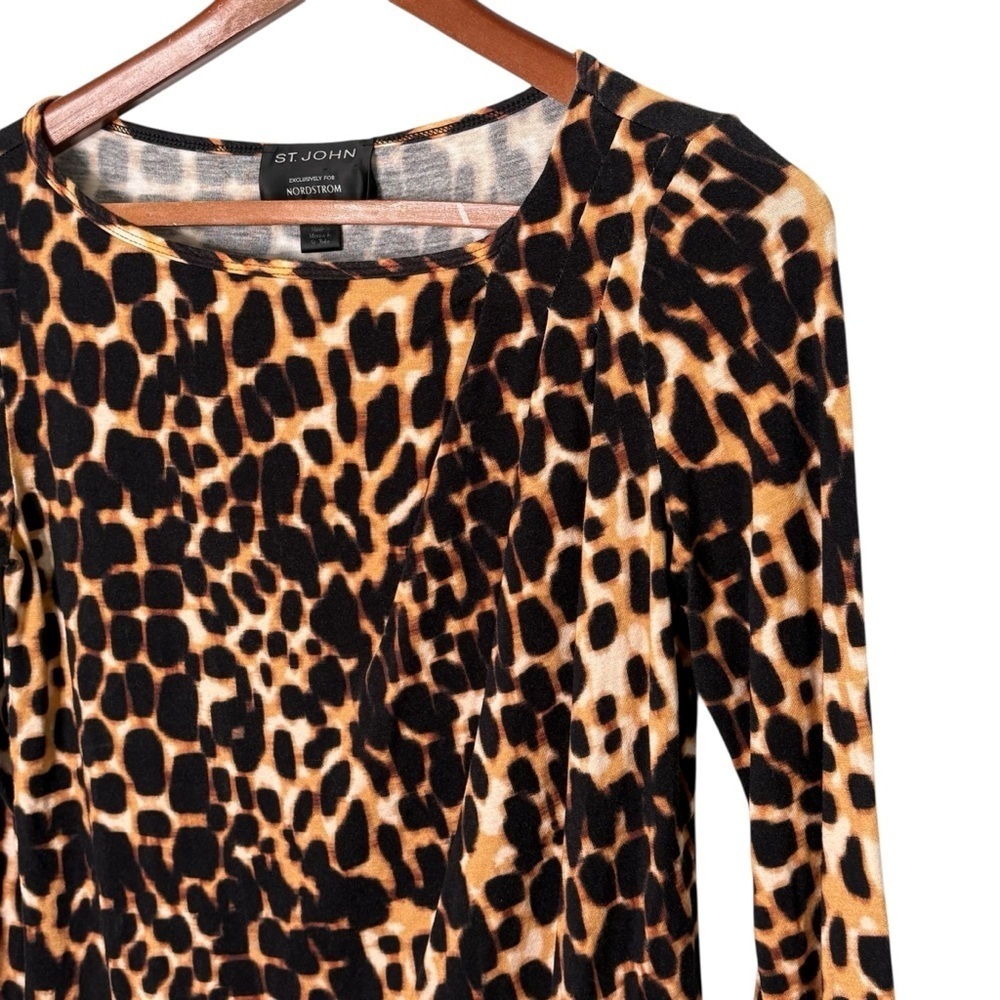 St John for Nordstrom Leopard Animal Print Top Size S Crop 3/4 Sleeve Pullover - Picture 2 of 10